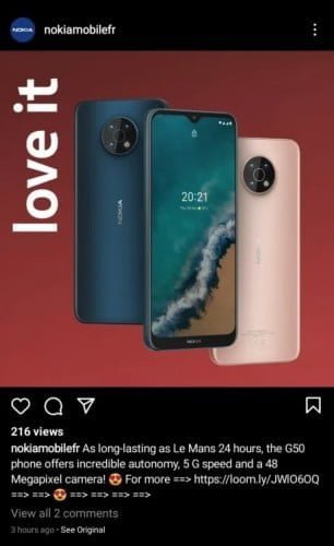 Nokia G50 5G spottet på Instagram (Kilde: NokiaPowerUser)