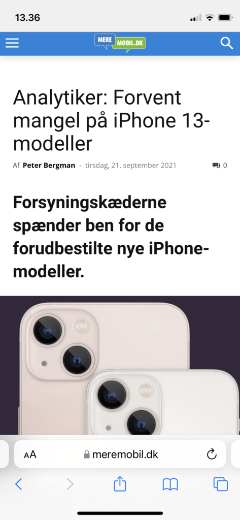 Adresselinjen som den ser ud i Safari pr. default på iOS 15 (Foto: MereMobil.dk)