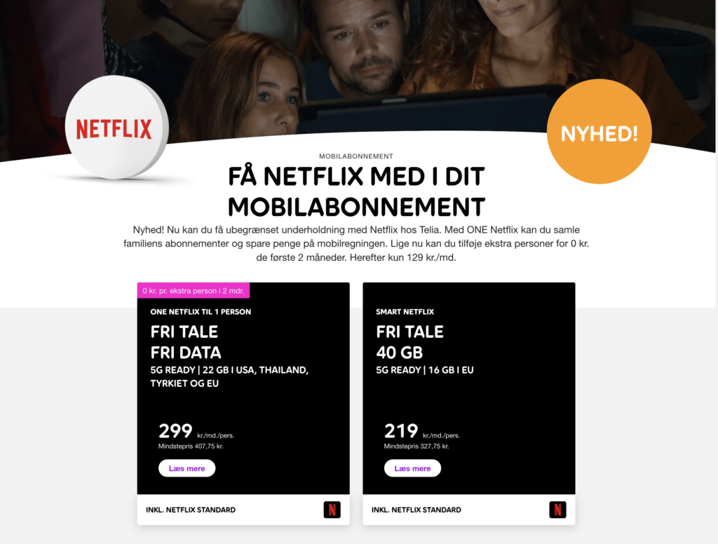 Telia er klar med nye "Netflix"-abonnementer (Foto: Telia / MereMobil.dk)