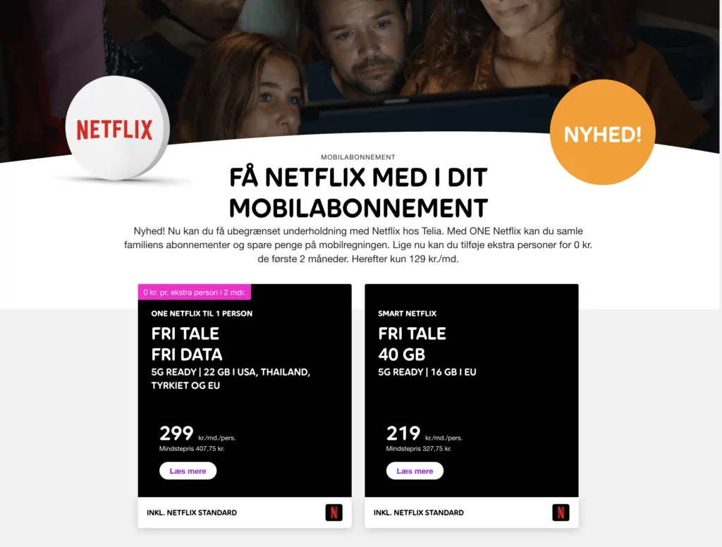 Telia er klar med nye "Netflix"-abonnementer (Foto: Telia / MereMobil.dk)