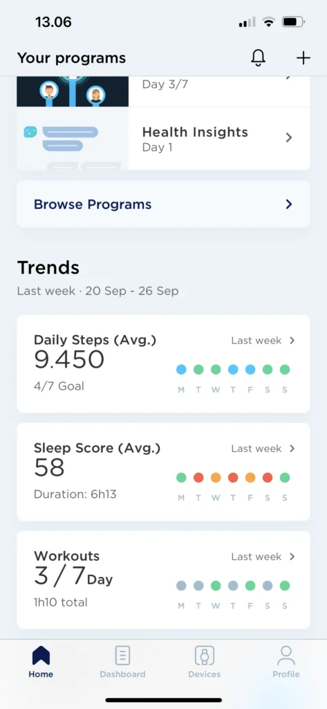 Fra Health Mate app, Withings