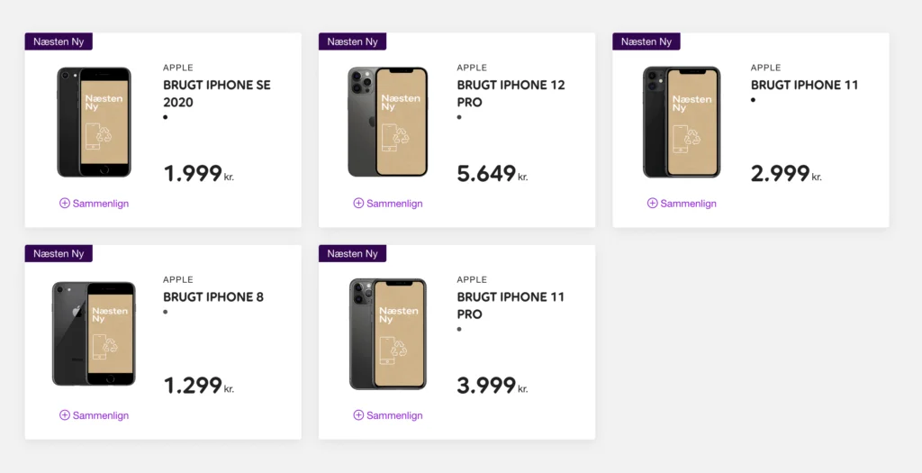 Disse telefoner er dem, som du netop nu kan købe på Telia.dk i det nye koncept "næsten ny" (Kilde: Telia.dk)