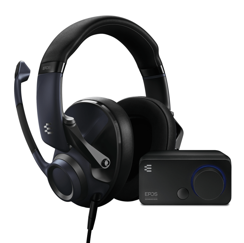 Epos H6PRO-gamingheadset (med åben eller lukket akustik) og det populære eksterne lydkort GSX 300. (Foto: Epos)