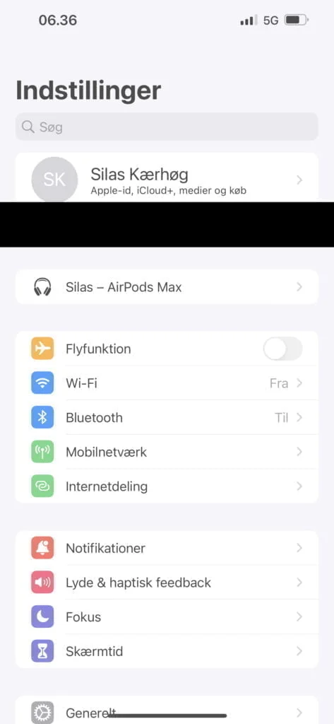 Find nemmere dine AirPods i indstillinger (Foto: MereMobil.dk)