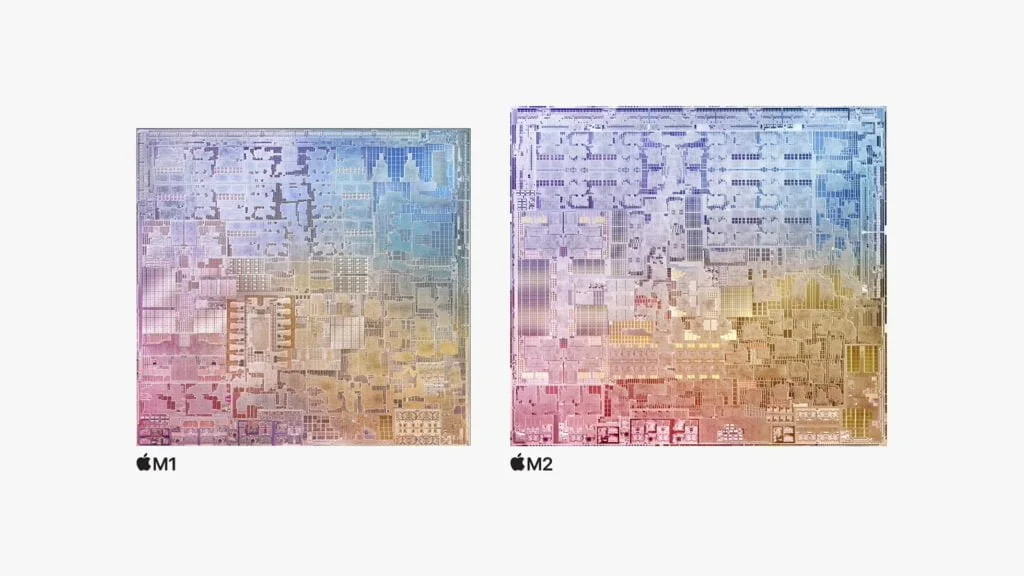 M1-chip sammenlignet med M2-chip (Foto: Apple)