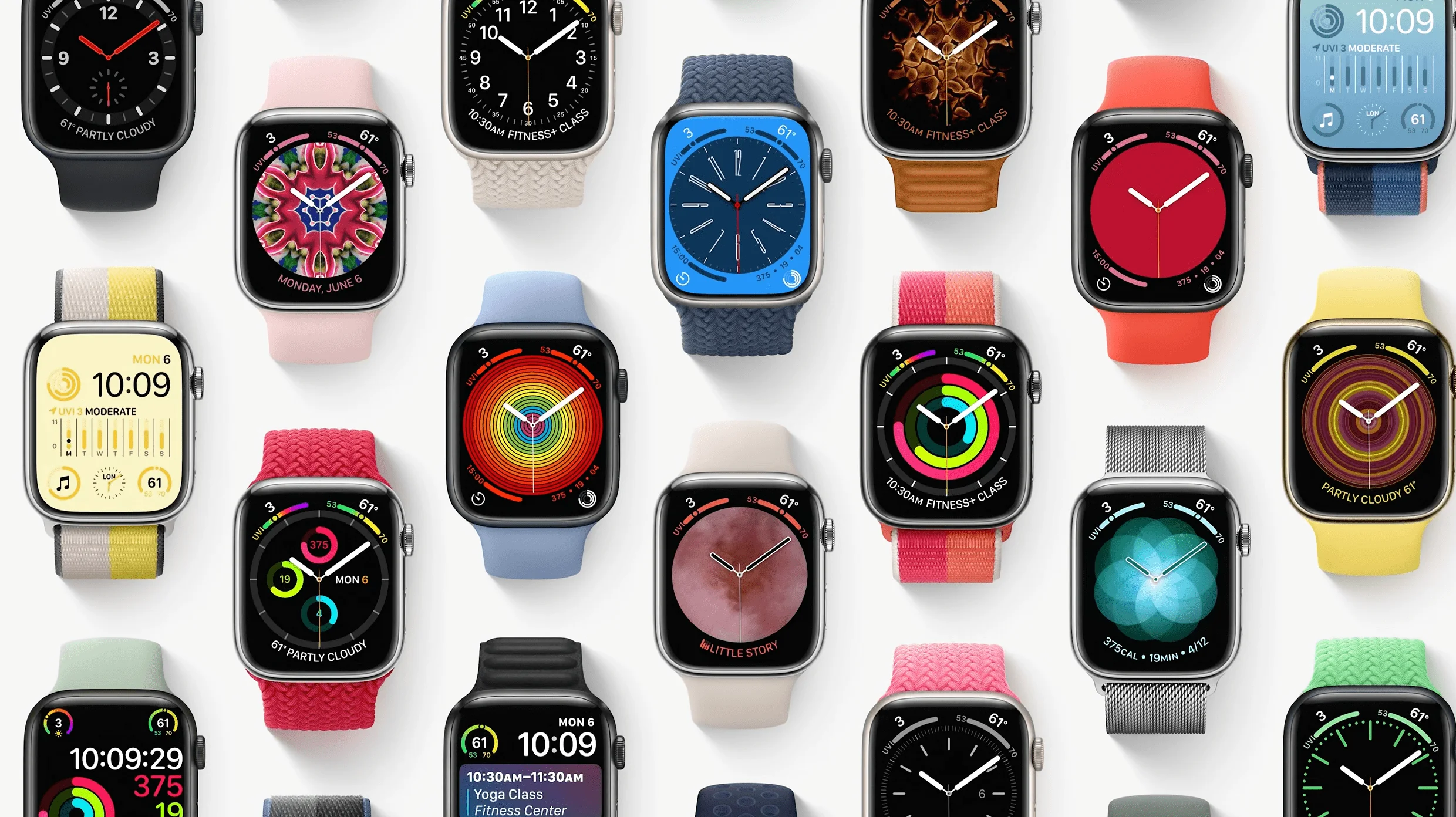 Forskellige watchfaces er klar med watchOS 9 sammen med nye features og funktioner (Foto: Apple)