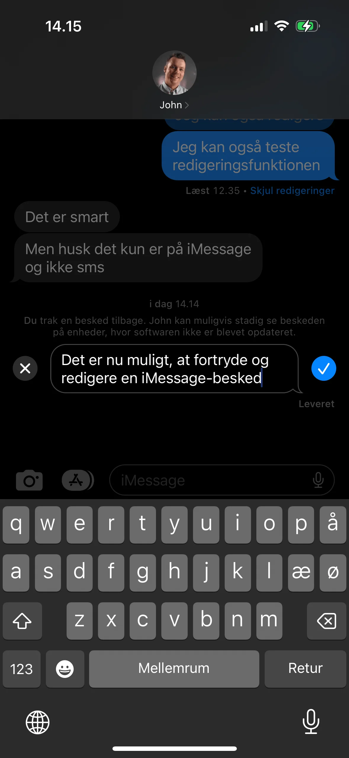 Det er nu muligt, at fortryde og redigere en iMessage-besked (Foto: MereMobil.dk)