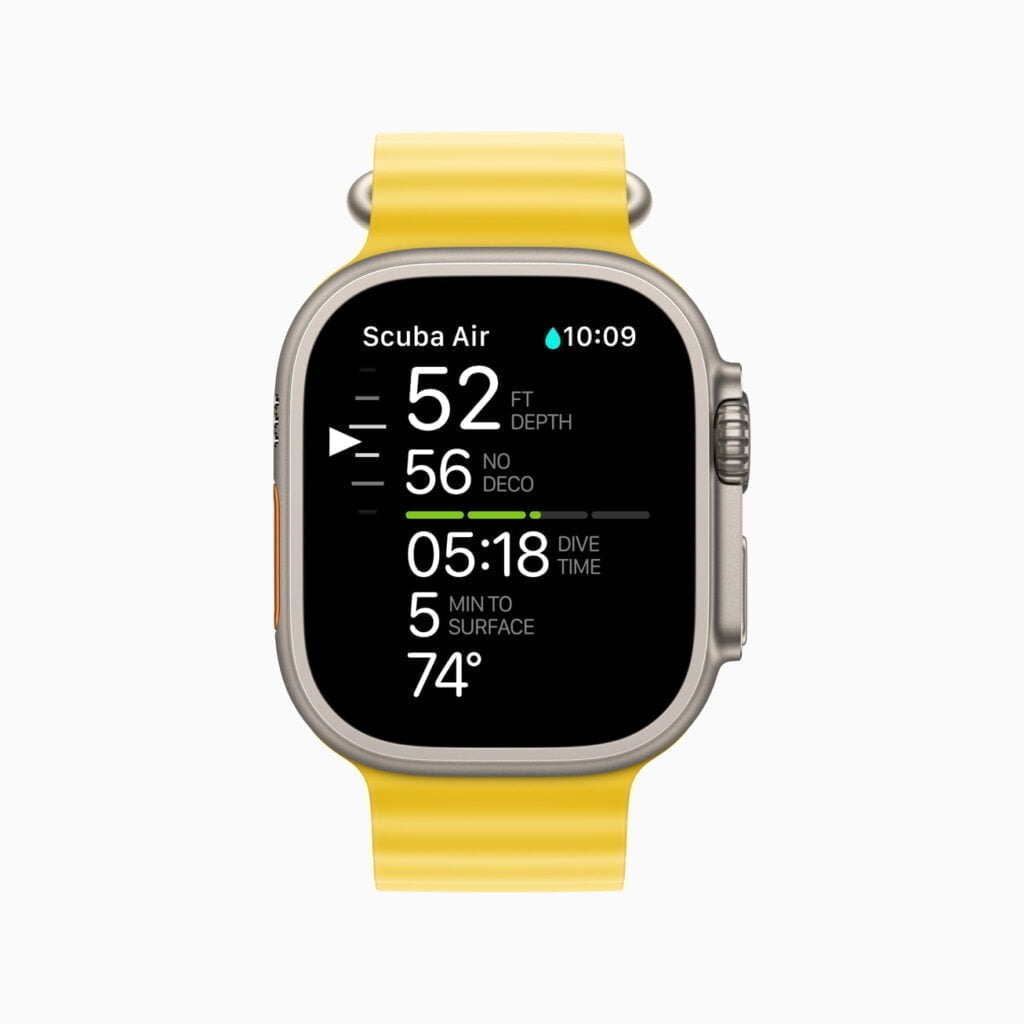 Apple Watch Ultra med Oceanic+ appen installeret (Foto: Apple)
