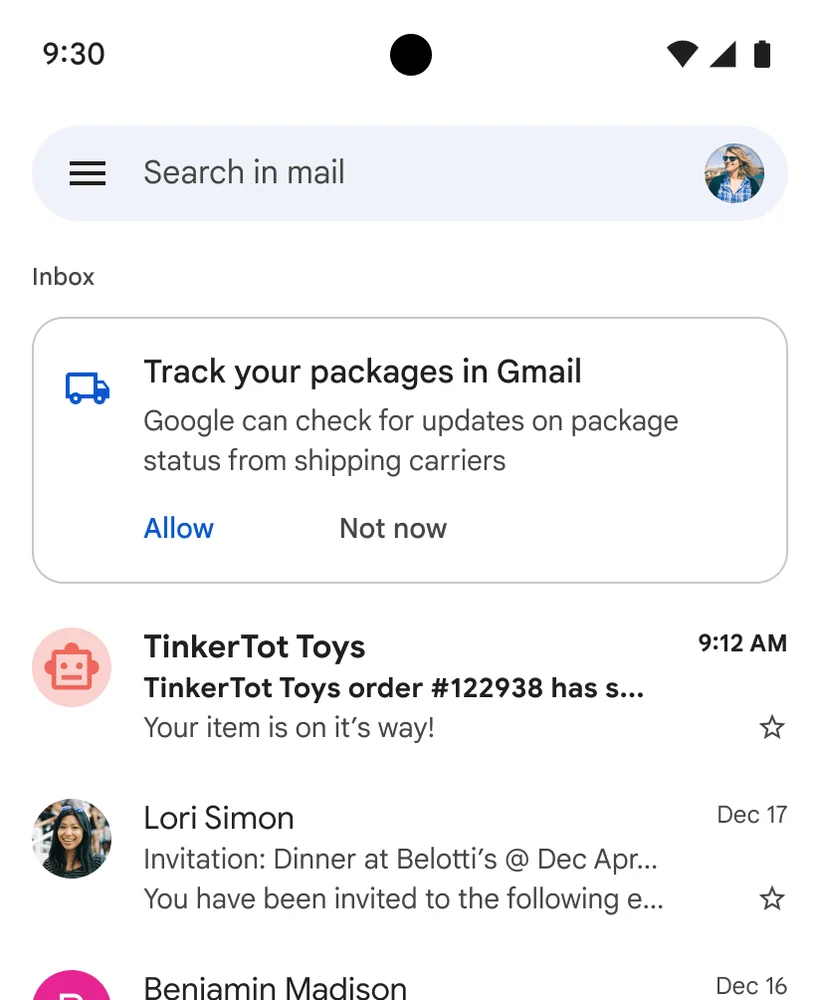 Ny funktion klar i Gmail, der viser detaljer omkring levering af pakker (Kilde: Google)