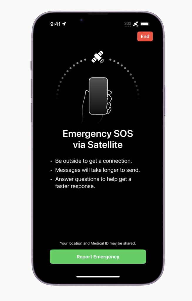 Nødopkald SOS (Emergency SOS) via satellit kan nu bruges i de første lande, hvis man har en af de fire iPhone 14-modeller (Foto: Apple)