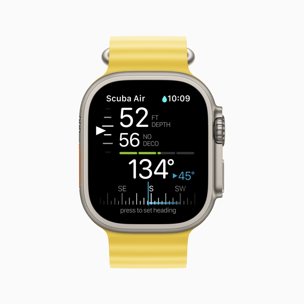 Apple Watch Ultra med Oceanic+ appen installeret (Foto: Apple)