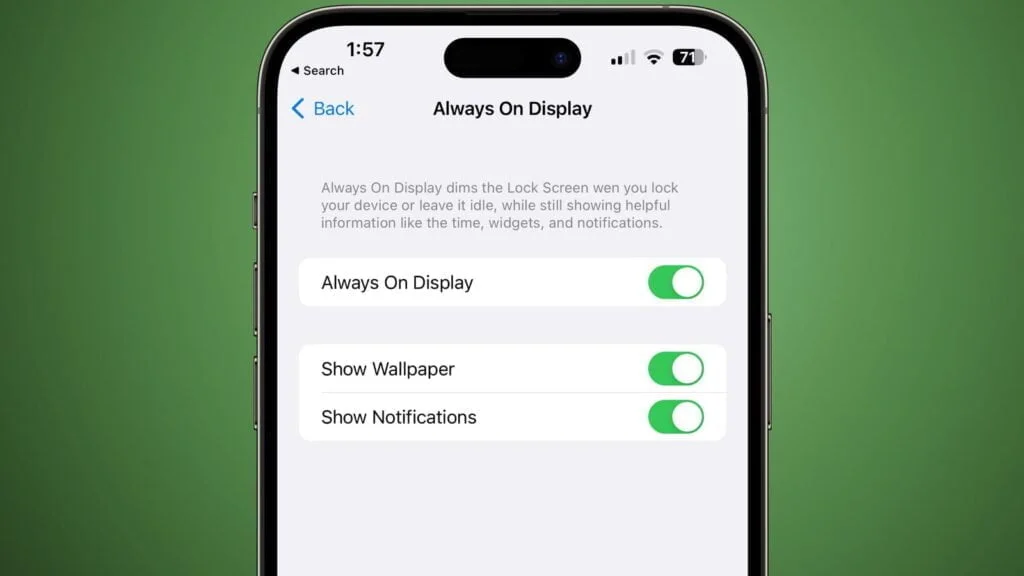 iOS 16.2 opdateringen giver mulighed for, at fravælge at se baggrundsbilledet og/eller notifikationer på iPhone 14 Pro-modellerne, når Always On funktionen er sat til (Foto: MacRumors.com)