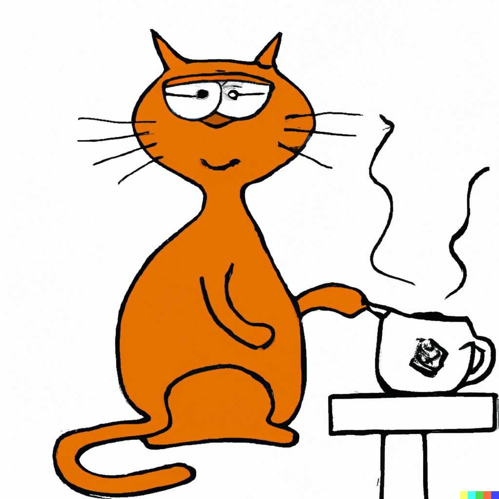 AI billede af kat der drikker kaffe