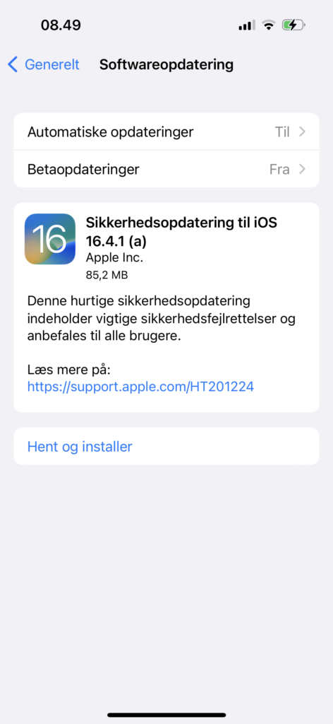 Apple er klar med hurtige sikkerhedsopdateringer til iPad, iPhone og Mac. (Screenshot: MereMobil.dk)