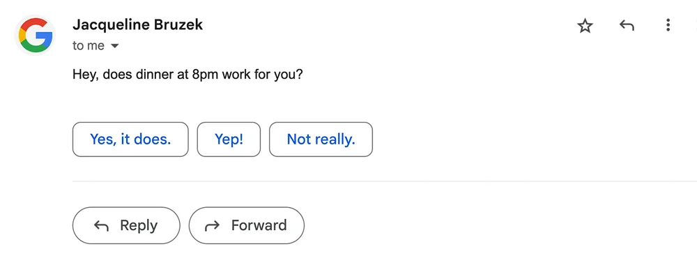 Smart Reply er en af funktionerne i Gmail, som gør brug af AI (Foto: Google)