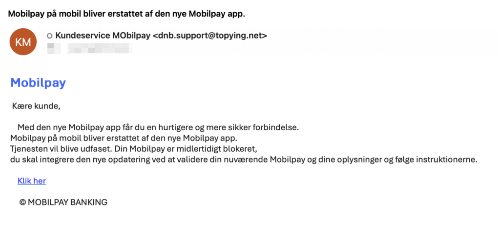 Falsk mobilepay besked