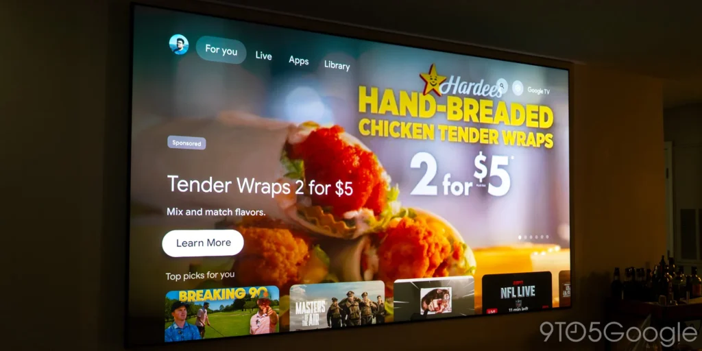 Google TV viser reklamer for fastfood-restauranter i USA (Kilde: 9to5Google)