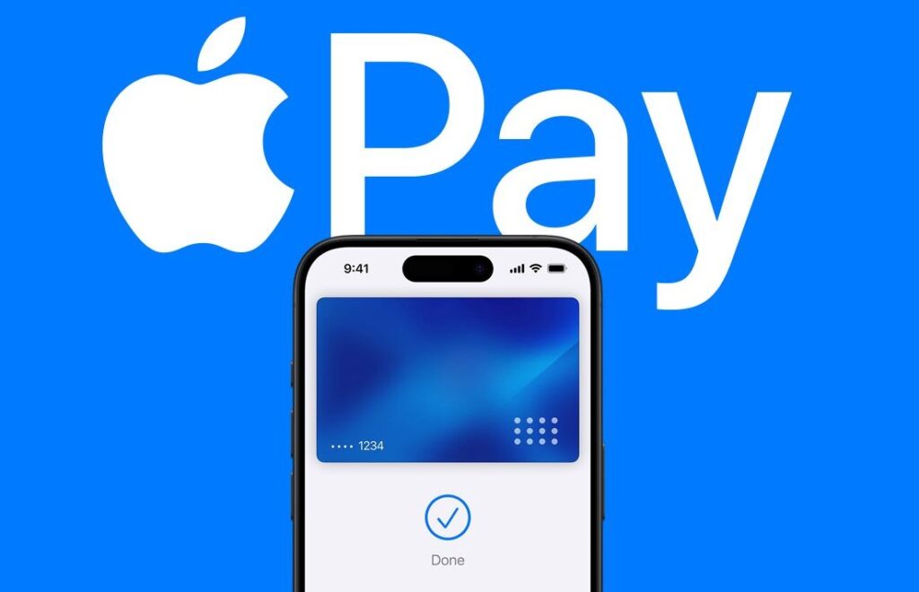 en iphone og et apple pay logo