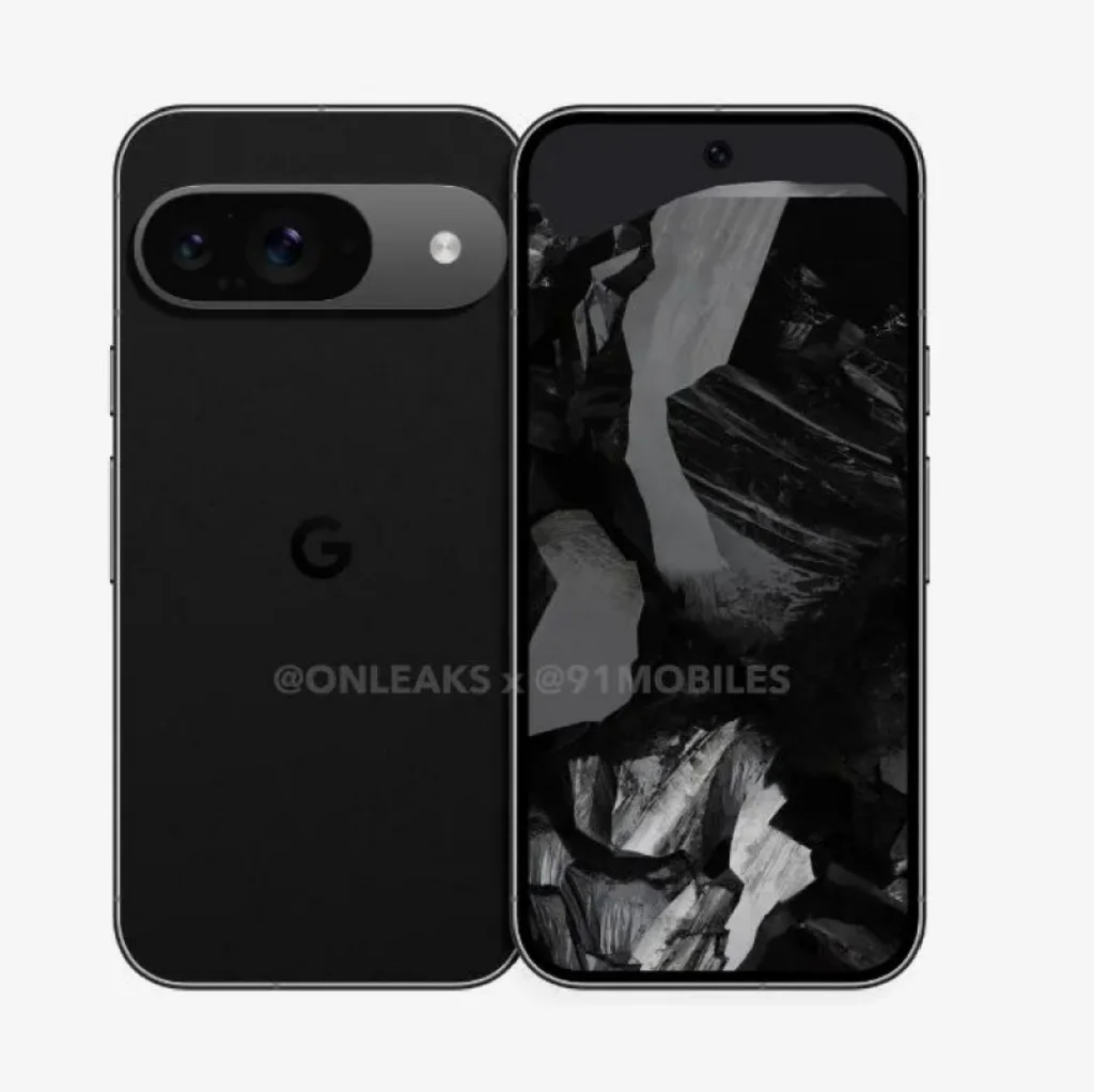 Billede af det der ventes at være Google Pixel 9 (Kilde: OnLeaks / 91mobiles)