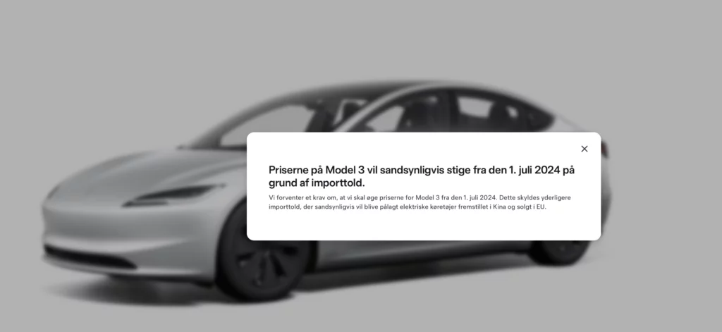 Tesls varsler prisstigninger på Model 3 grundet højere importtold (Kilde: Tesla)