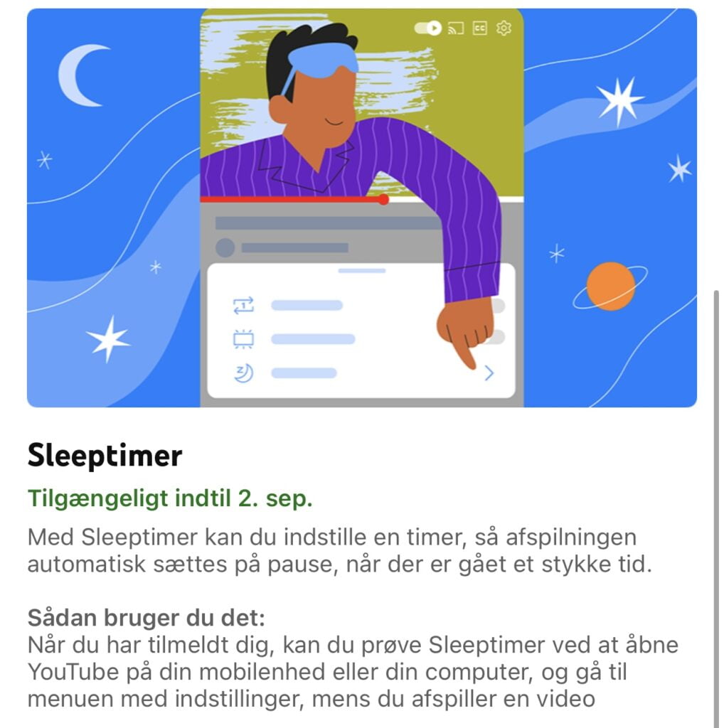 Sleep timer med YouTube (Skærmbillede: MereMobil.dk)