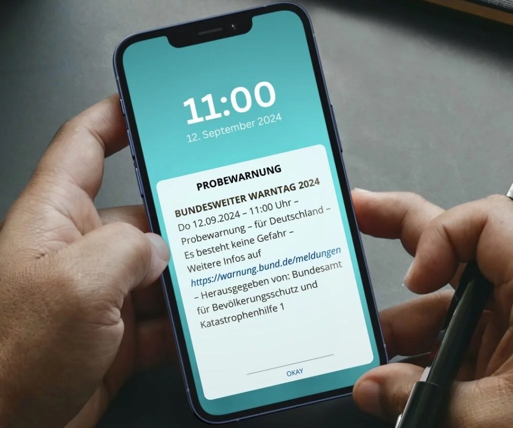 De tyske beredskabsmyndigheder har testet deres varslingssystem i dag - derfor kan danskere have modtaget SMS'en (Kilde: Syd- og Sønderjyllandspoliti)