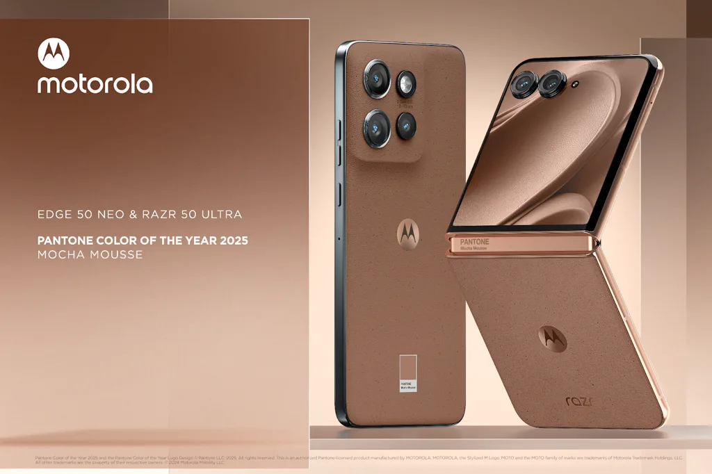 Motorola er klar med modellerne Edge 50 Neo og Razr 50 Ultra i farven Mocha Mousse (Foto: Motorola)