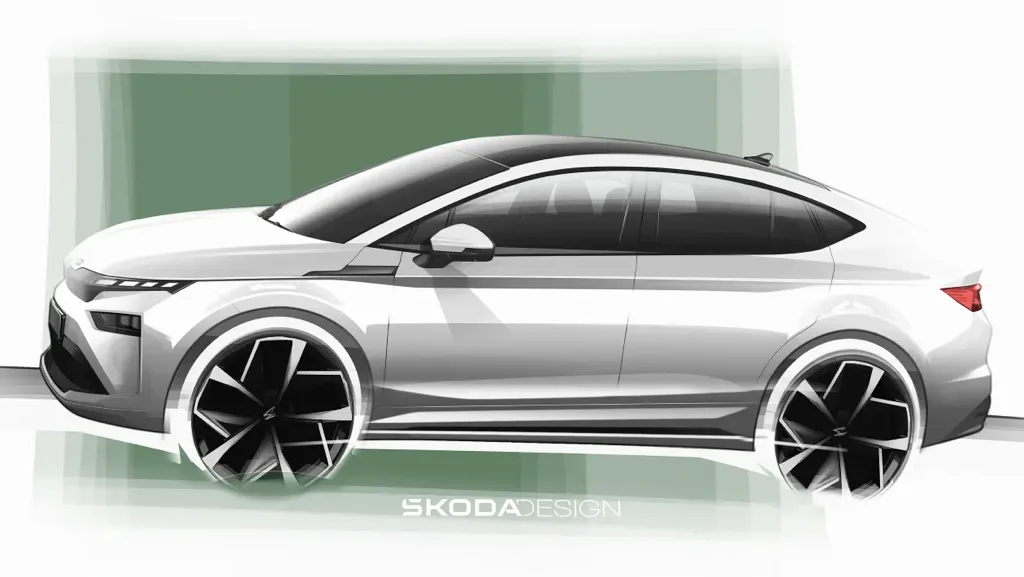 Skoda Enyaq i 2025-design - skitser fra Skoda (Kilde: Skoda)