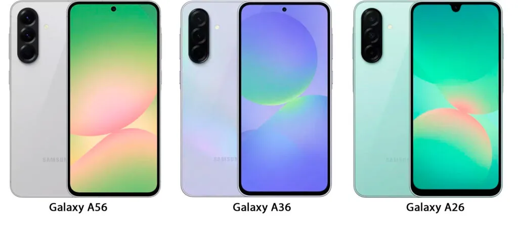 Samsung Galaxy A56, A36, A26, læk (Foto/Grafik: winfuture.de / MereMobil.dk)