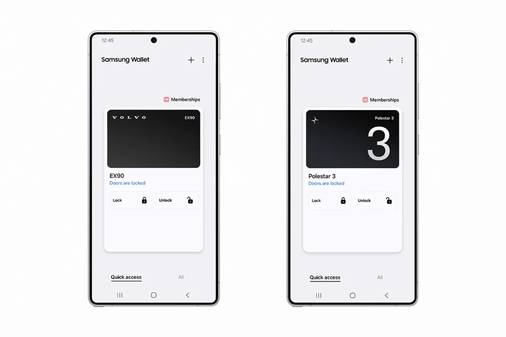 Volvo EX90 og Polestar 3 understøttes nu i Samsung Wallet, som digital bilnøgle (Foto: Samsung)