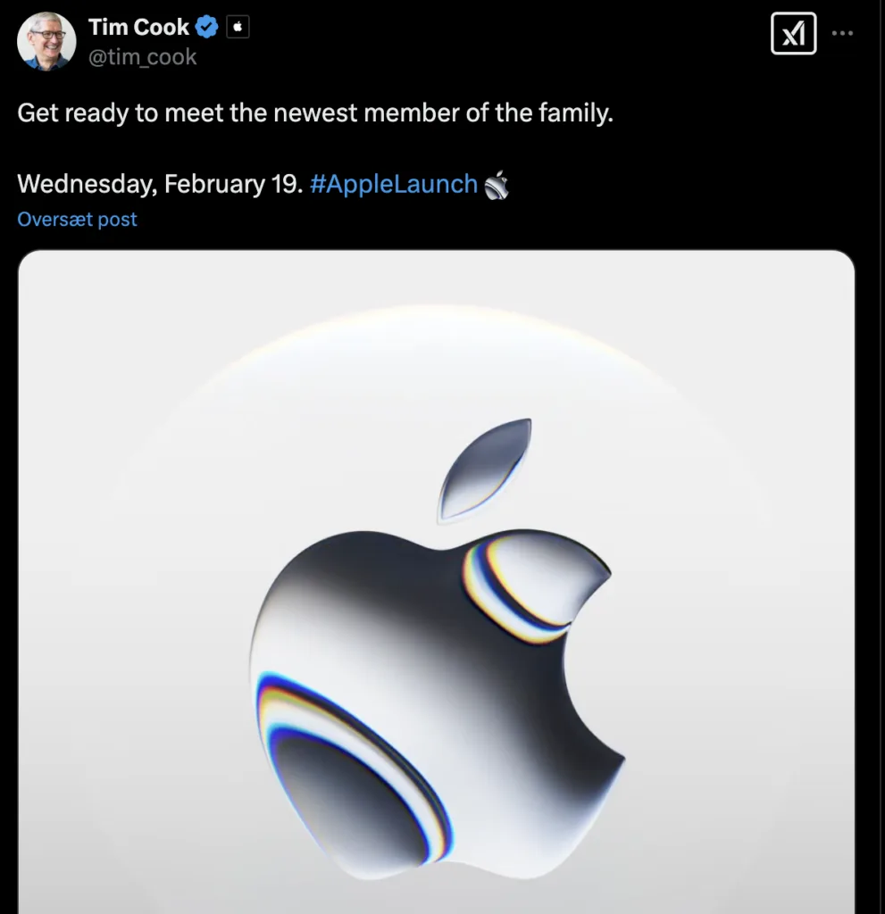 Apples topchef, Tim Cook, teaser for ny Apple lancering på onsdag den 19. februar 2025