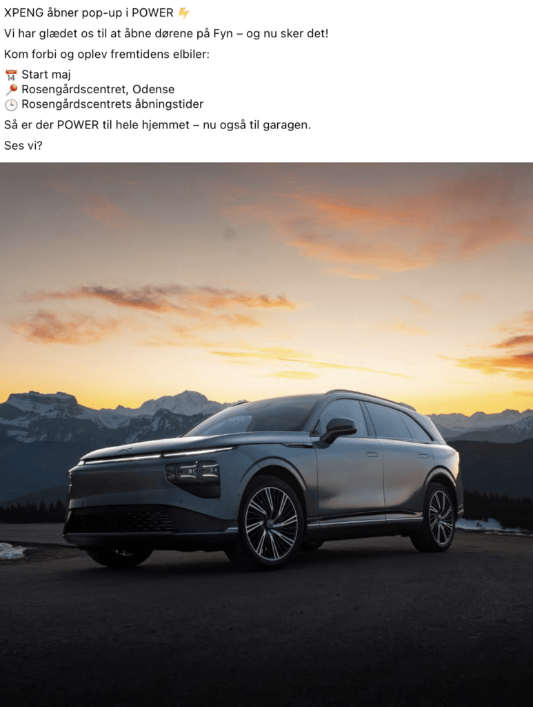 Xpeng åbner pop-up showroom i Odense (Kilde: Xpeng Facebook)
