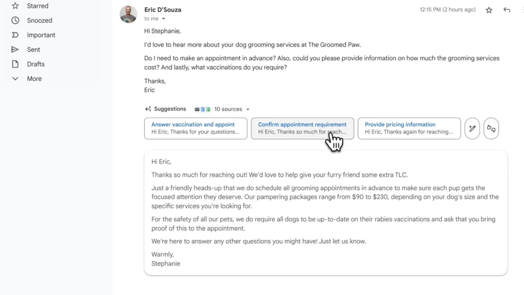 Smartere og mere "personlige" svar i Gmail (Kilde: Android Authority)