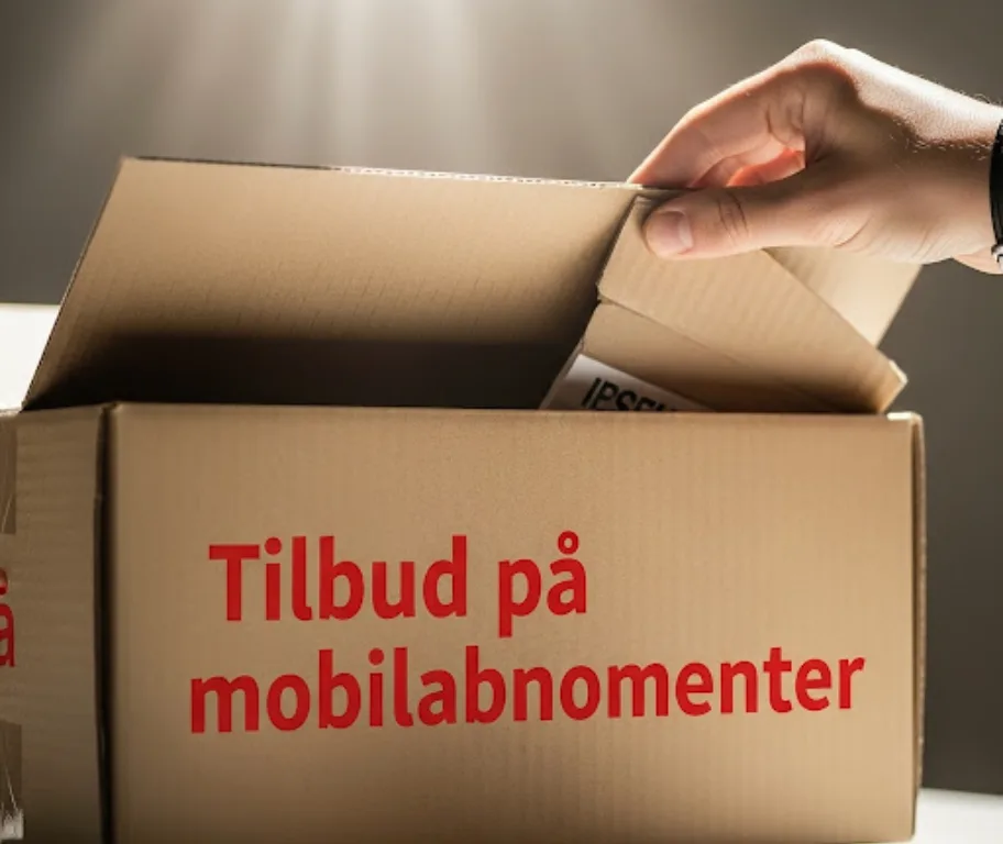 Tilbud på mobilabonnementer (Grafik: MereMobil.dk / AI)