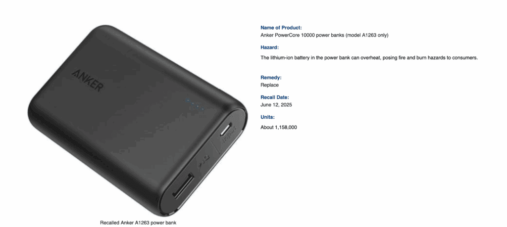 Anker tilbagekalder 1,1 millioner powerbanks, som er solgt på det amerikanske marked, grundet brandfare (Kilde: United States Consumer )