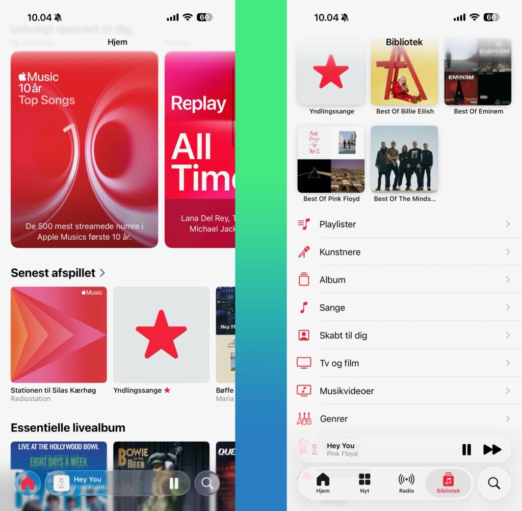 Apple Music, iOS 26 (Grafik: MereMobil.dk)