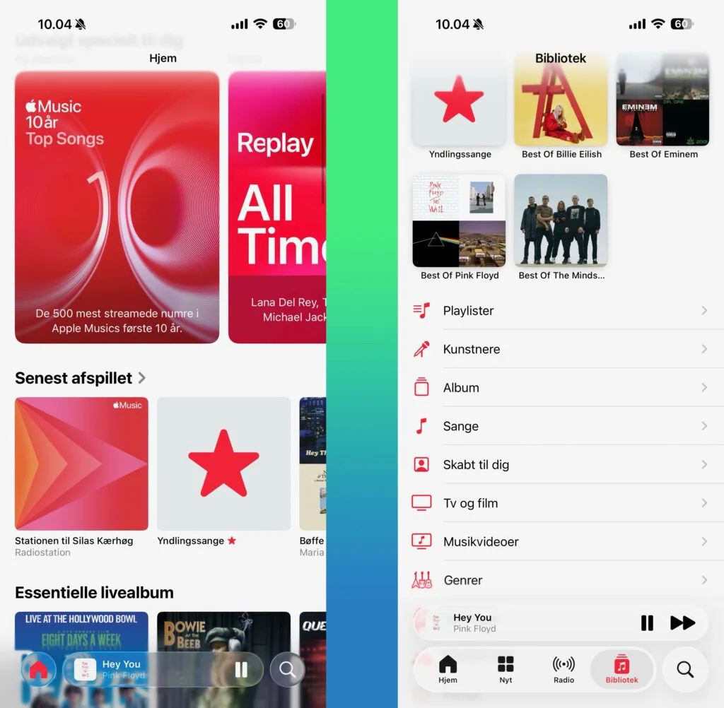 Apple Music, iOS 26 (Grafik: MereMobil.dk)