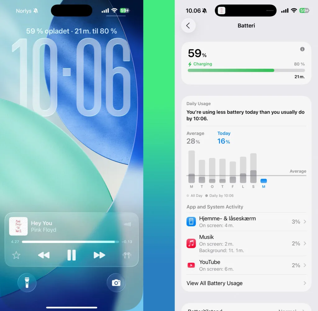 Batteri, iOS 26 (Grafik: MereMobil.dk)