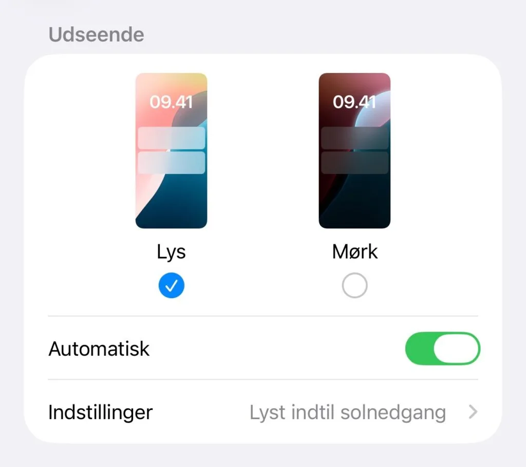 iOS, Dark Mode (Skærmbillede: MereMobil.dk)