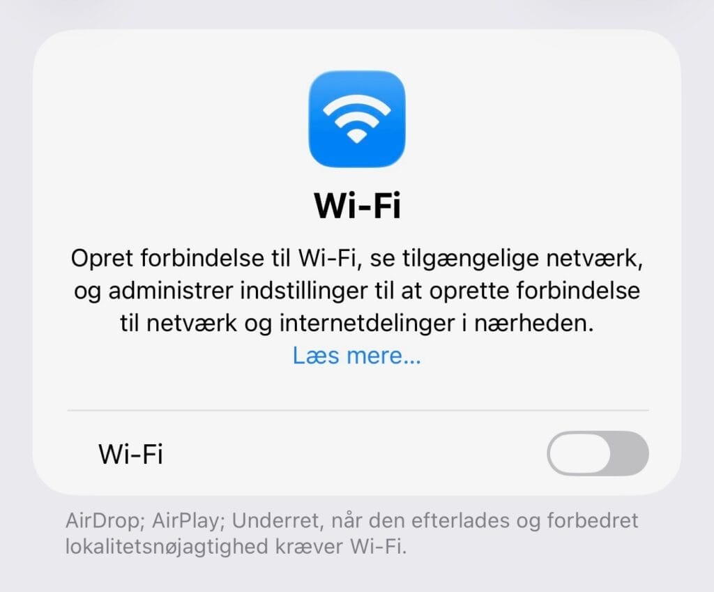 iOS, Wi-Fi (Skærmbillede: MereMobil.dk)