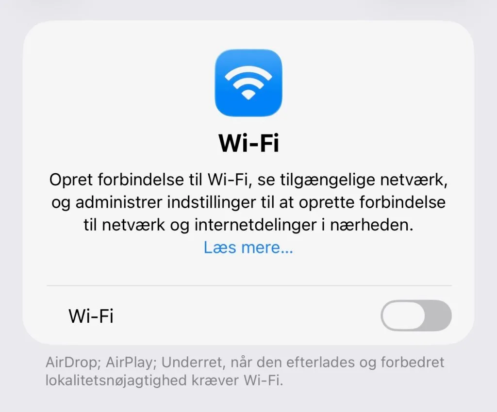 iOS, Wi-Fi (Skærmbillede: MereMobil.dk)