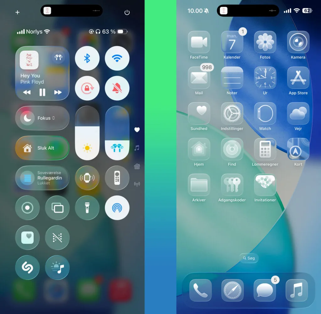 Liquid Glass, iOS 26 (Grafik: MereMobil.dk)