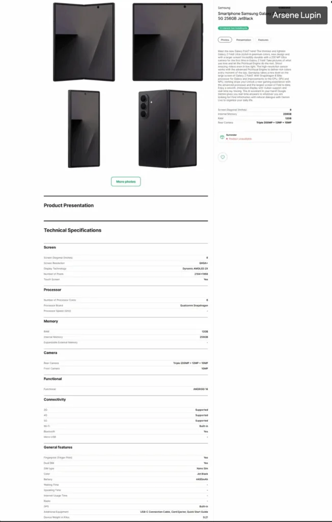 Lækkede oplysninger fra Samsungs pressemateriale (Kilde: Arsene Lupin)