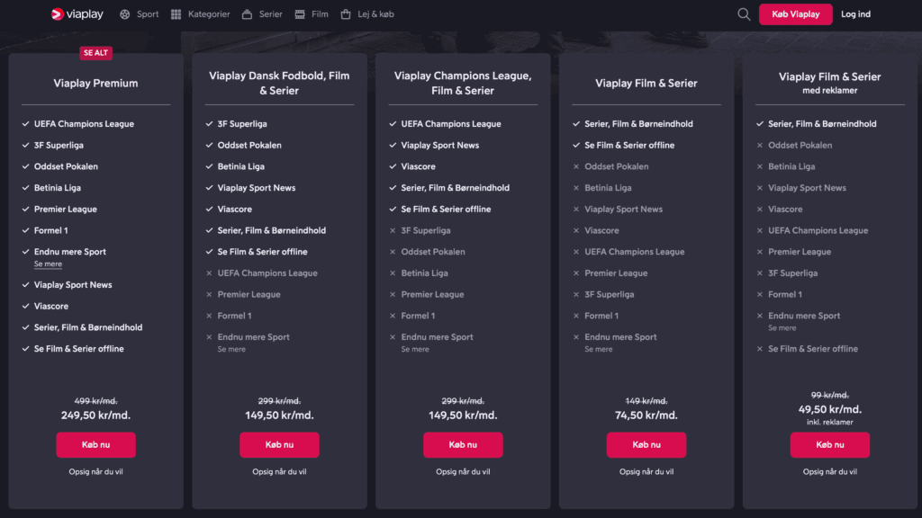 Viaplay, studerende (Skærmbillede: MereMobil.dk)