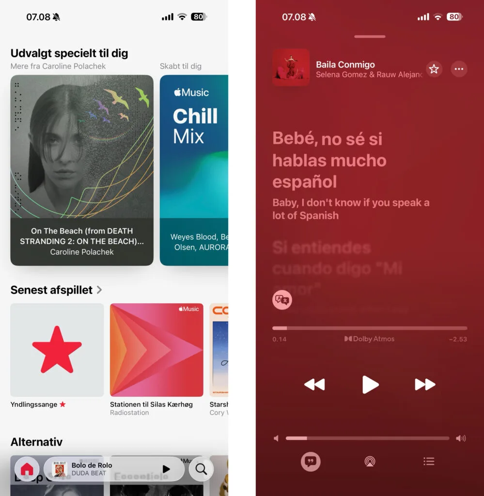 Apple Music, iOS 26 (Grafik: MereMobil.dk)
