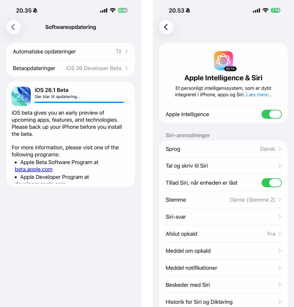 iOS 26.1, Apple Intelligence (Grafik: MereMobil.dk)