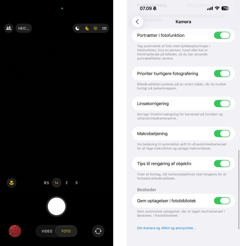 Kamera, iOS 26 (Grafik: MereMobil.dk)