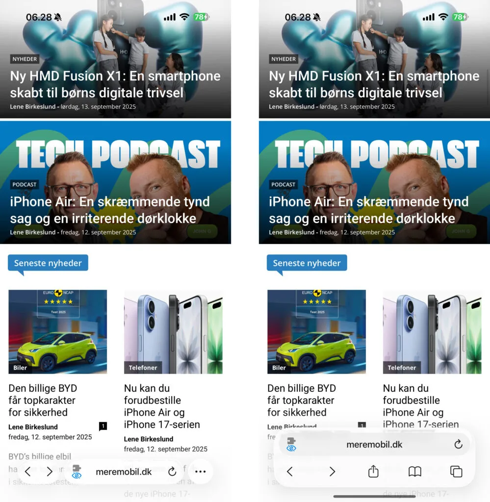 Safari, iOS 26 (Grafik: MereMobil.dk)