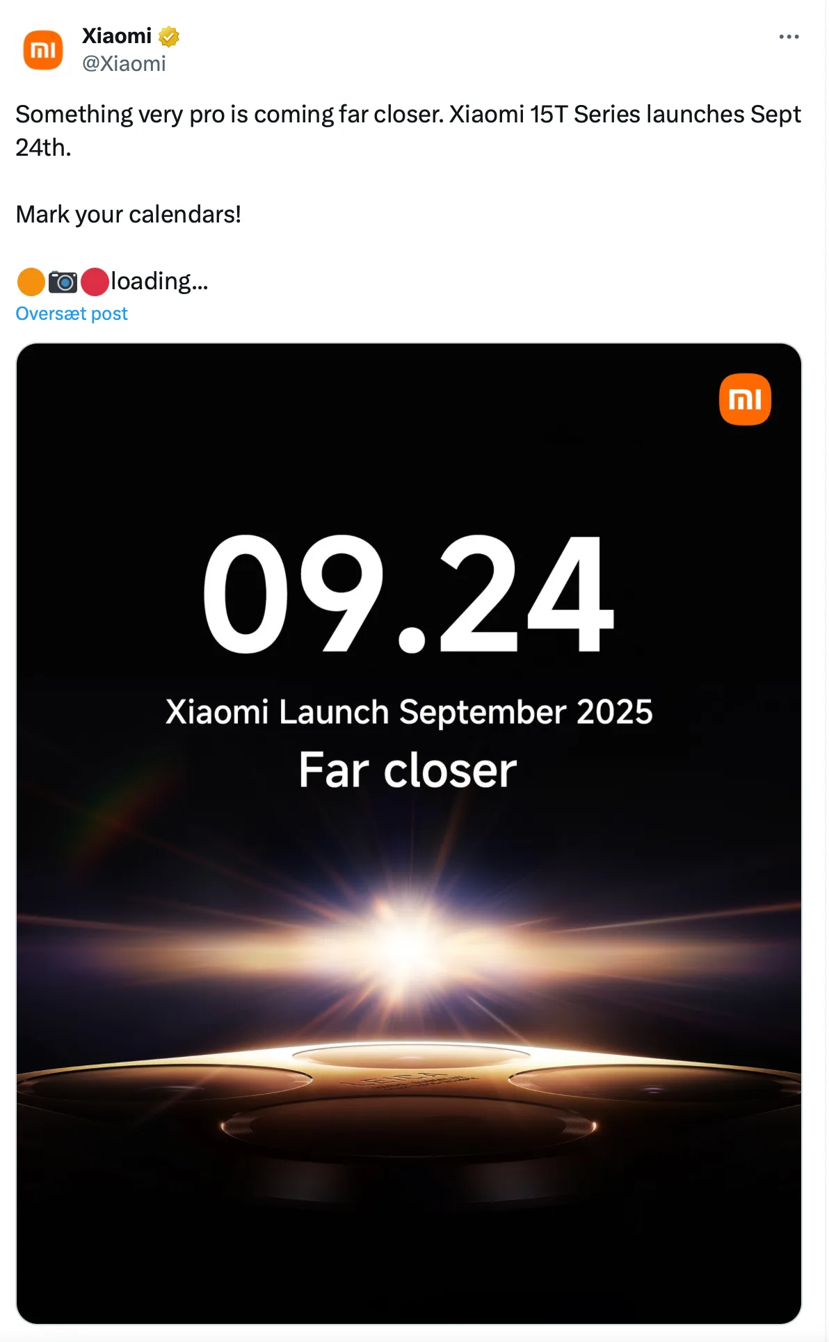 Xiaomi bekræfter lanceringsevent den 24. september 2025 for Xiaomi 15T-serien (Kilde: X.com / Xiaomi)