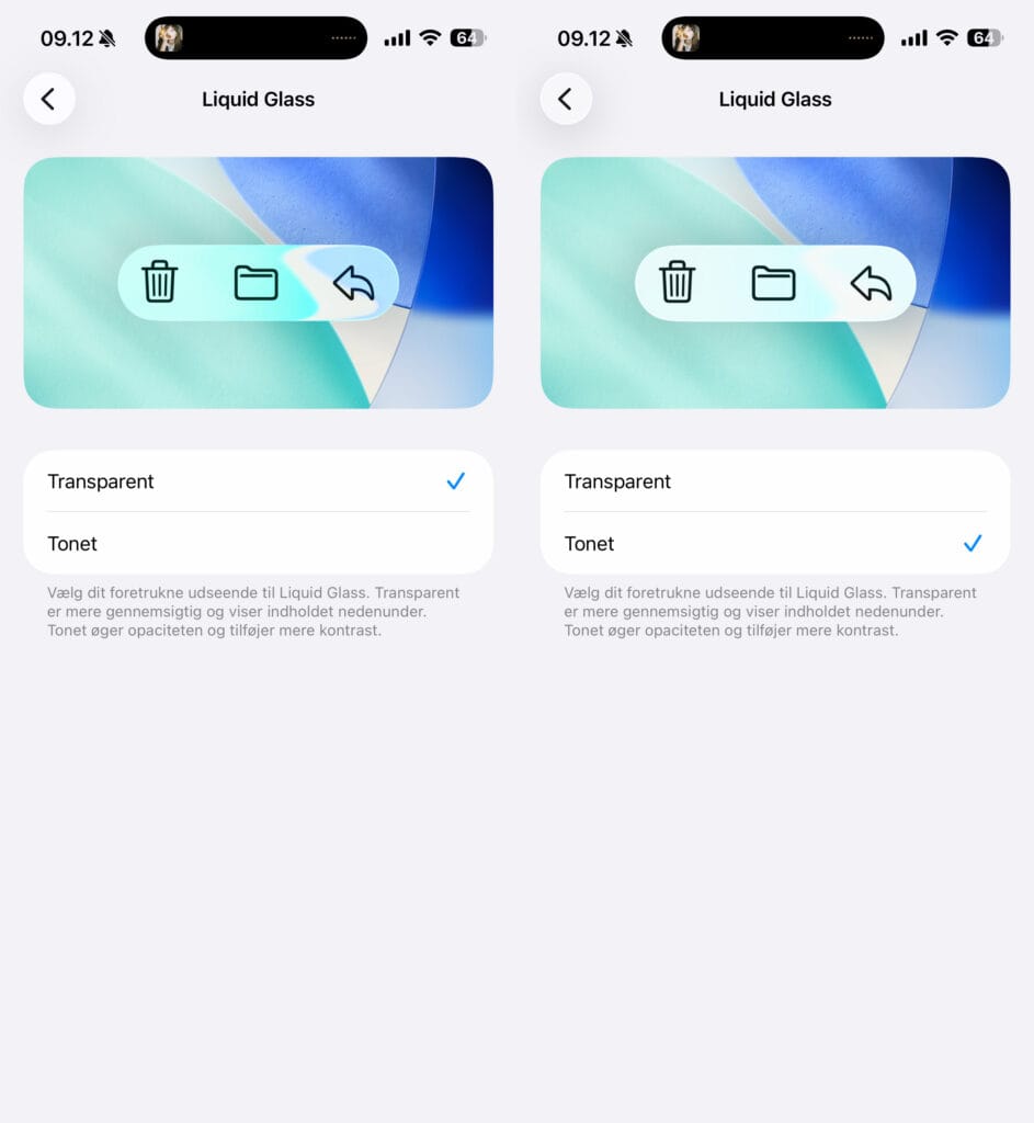 iOS 16.1, Liquid Glass (Grafik: MereMobil.dk)